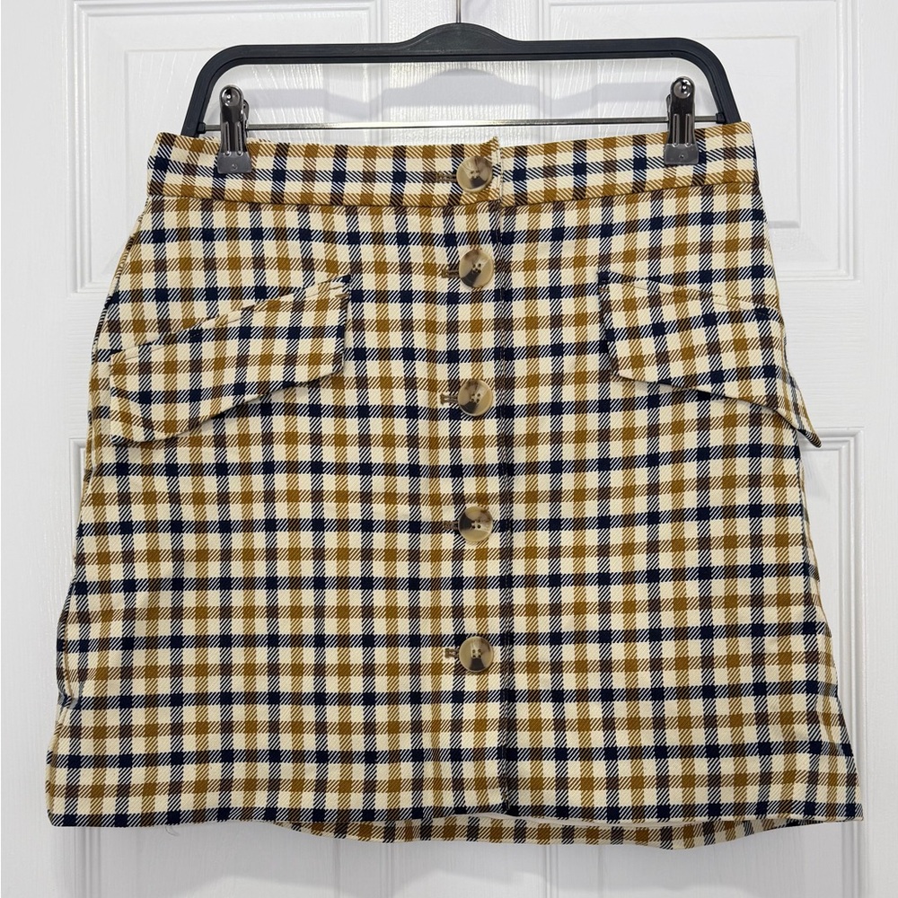 NEW H&M Black and Tan Checkered Mini Skirt- Size 10